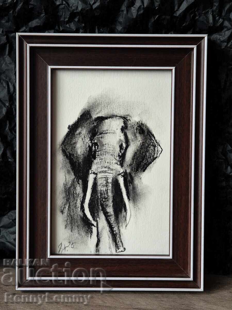Auction Elephant, charcoal drawing, miniature Auction Elephant, charcoal drawing, miniature