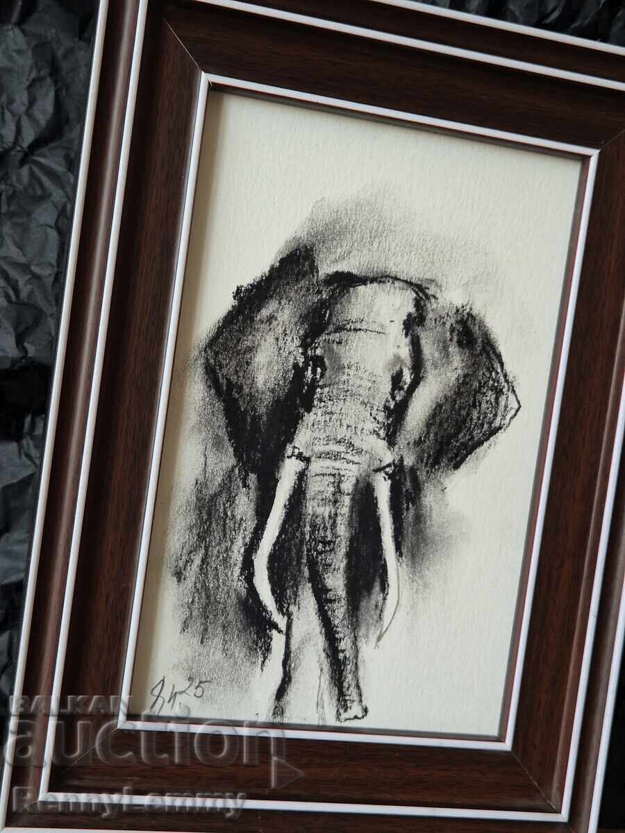 Elephant, charcoal drawing, miniature Elephant, charcoal drawing, miniature