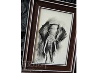 Elephant, charcoal drawing, miniature