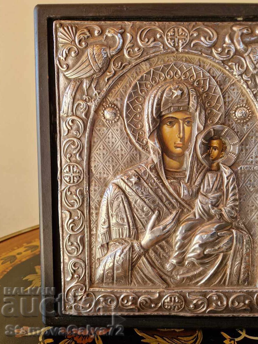 Delivery of Wonderful antique silver icon with certificate and markings