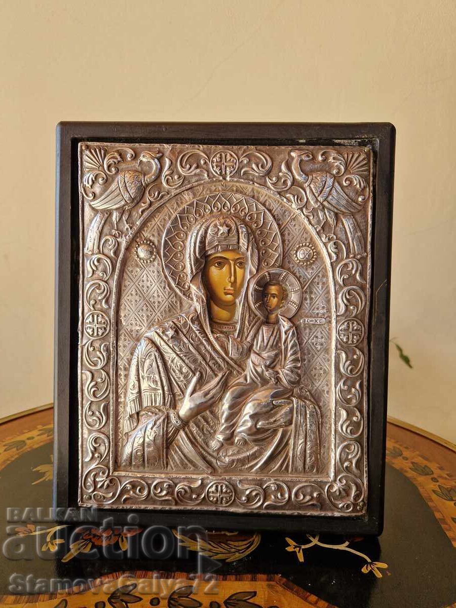 Wonderful antique silver icon with certificate and markings