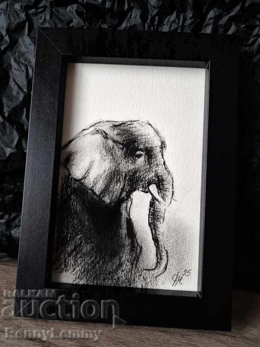 Elephant 2, charcoal drawing, miniature with price 25.00 BGN | € 12.78 Elephant 2, charcoal drawing, miniature with price 25.00 BGN | € 12.78