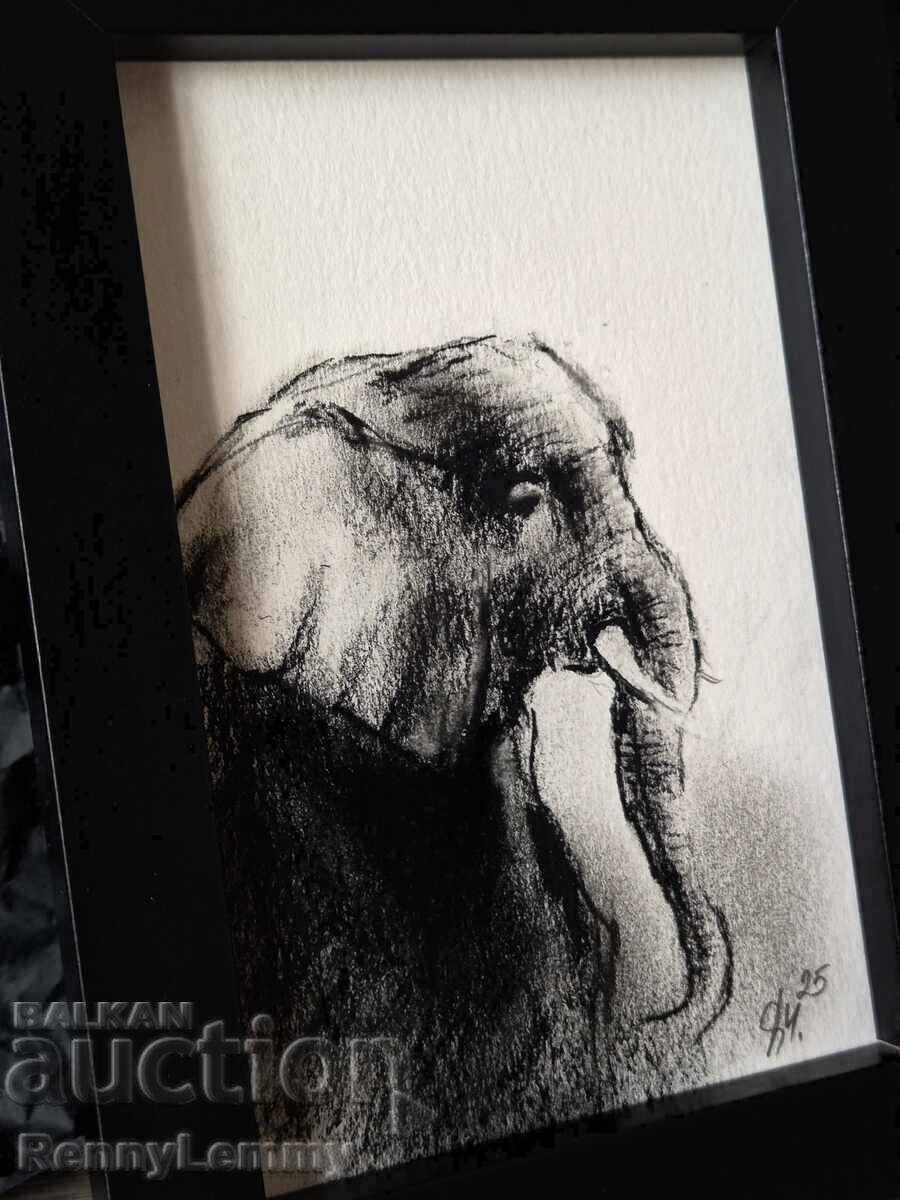 Elephant 2, charcoal drawing, miniature Elephant 2, charcoal drawing, miniature