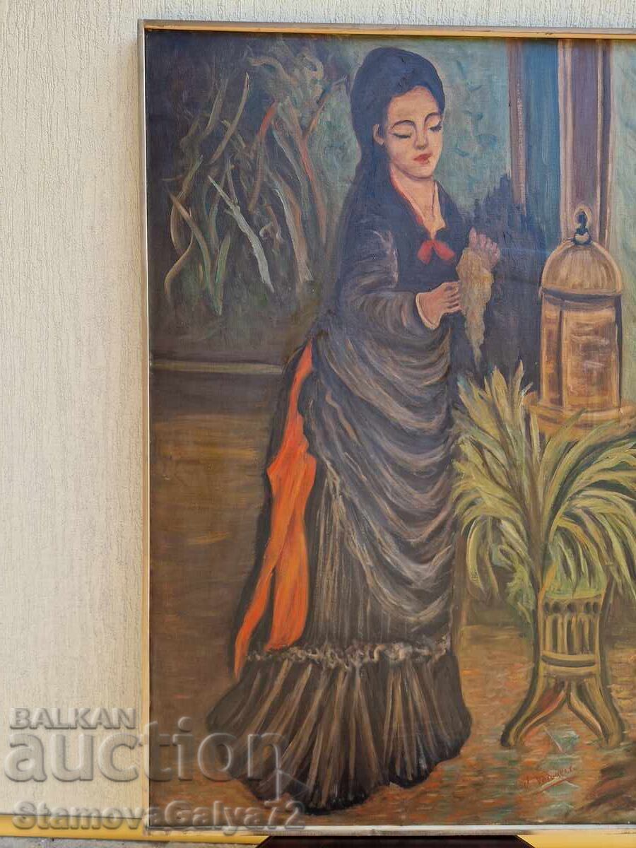 Огромна антикварна уникална картина масло върху платно - 5