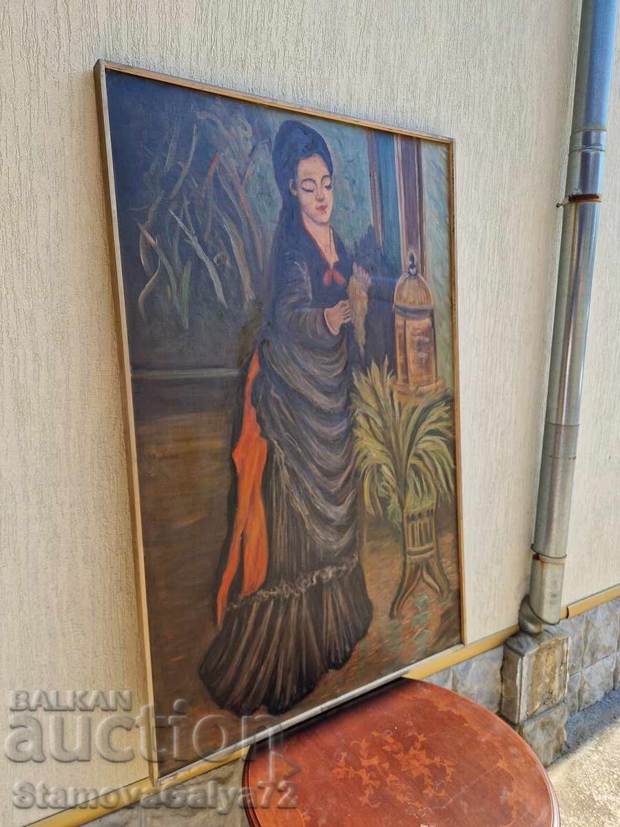 Огромна антикварна уникална картина масло върху платно - 6