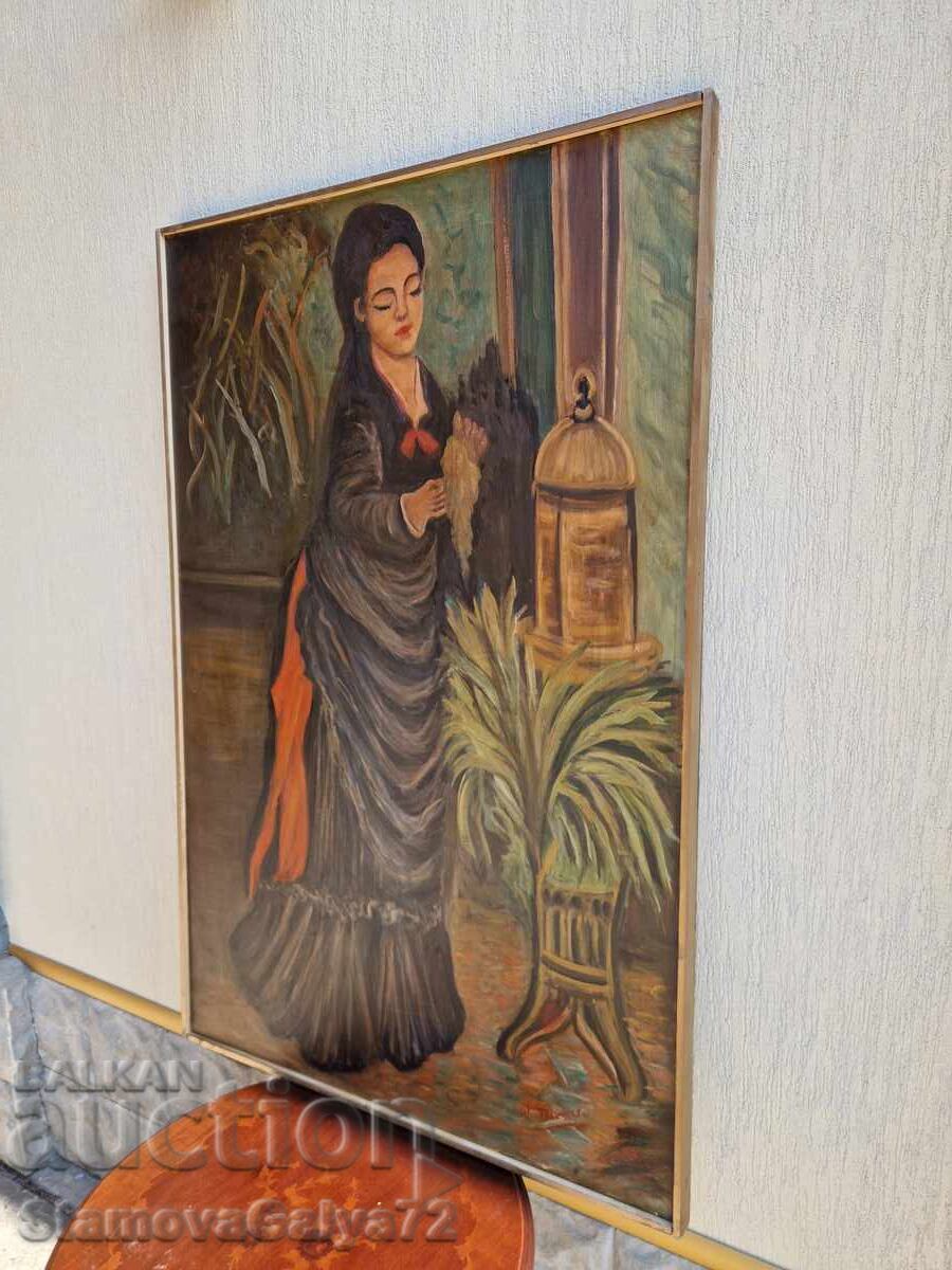 Огромна антикварна уникална картина масло върху платно - 7