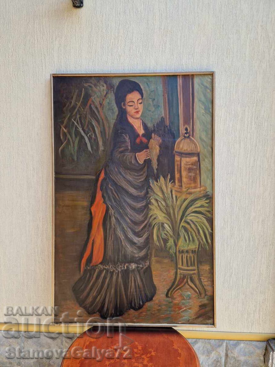 Огромна антикварна уникална картина масло върху платно