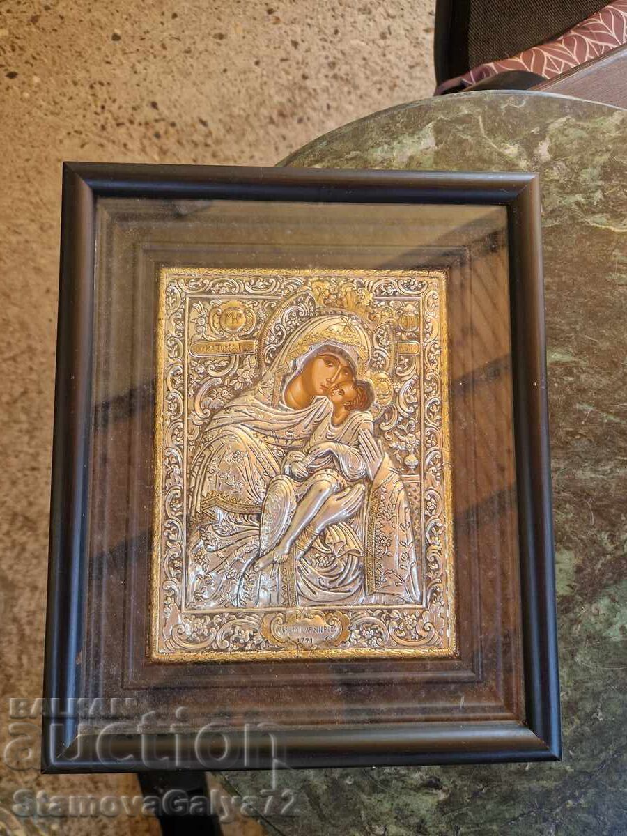 Beautiful antique silver icon with certificate and hallmarks