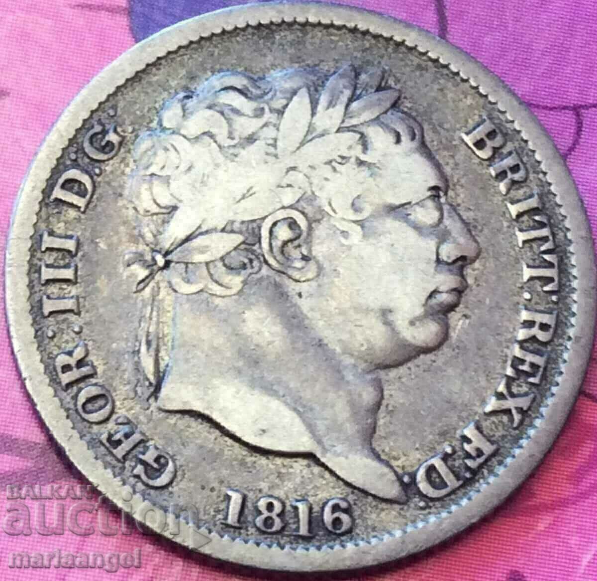 Аукцион Великобритания 1 шилинг 1816 крал Джордж III сребро ПАТИНА Аукцион Великобритания 1 шилинг 1816 крал Джордж III сребро ПАТИНА