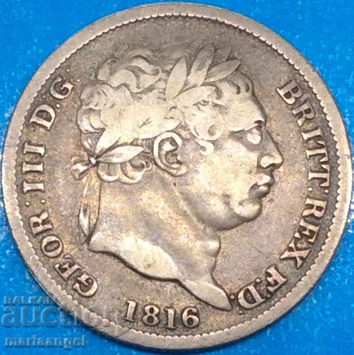 Великобритания 1 шилинг 1816 крал Джордж III сребро ПАТИНА Великобритания 1 шилинг 1816 крал Джордж III сребро ПАТИНА