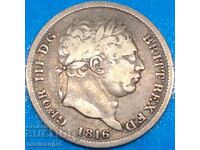 Marea Britanie 1 șiling 1816 Regele George al III-lea Argint PATINA