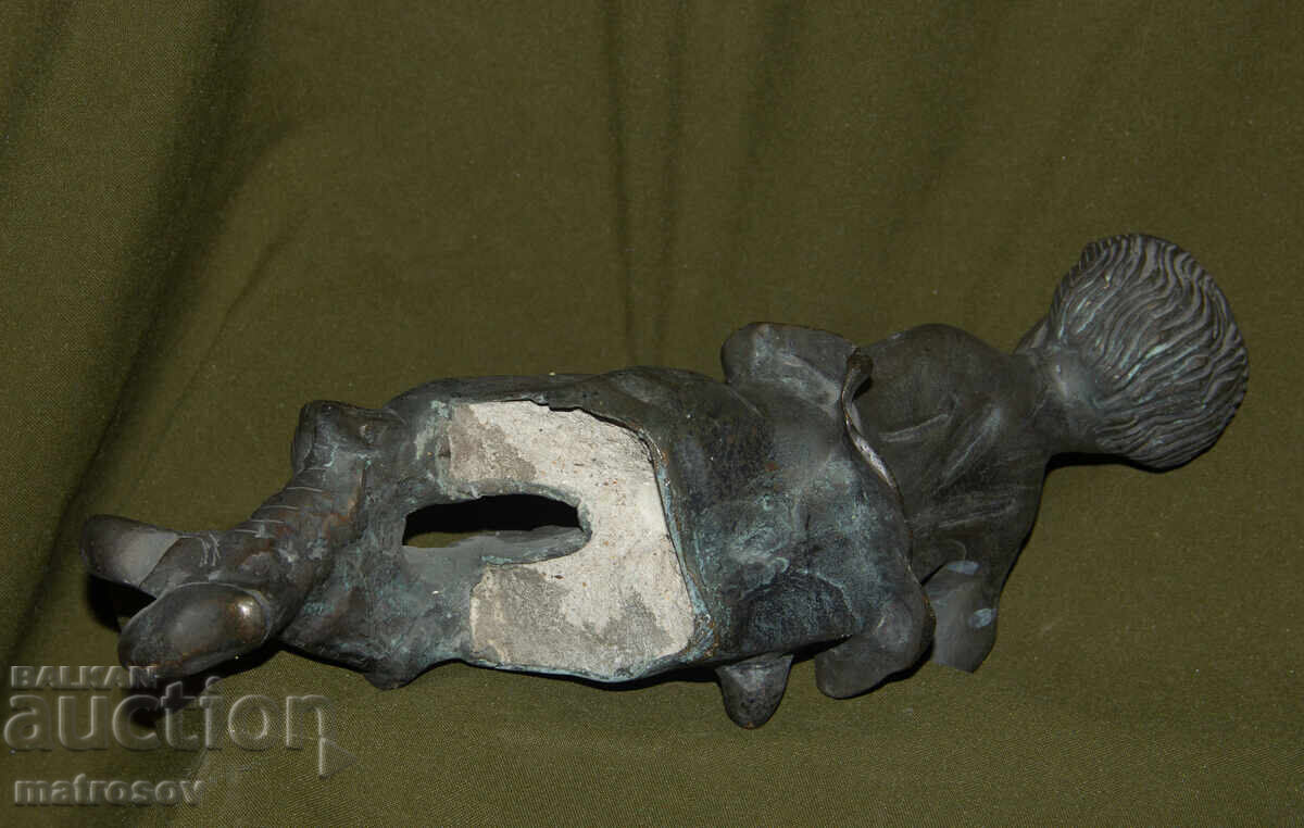 Sculptură veche din bronz, băiat cu flaut - 7