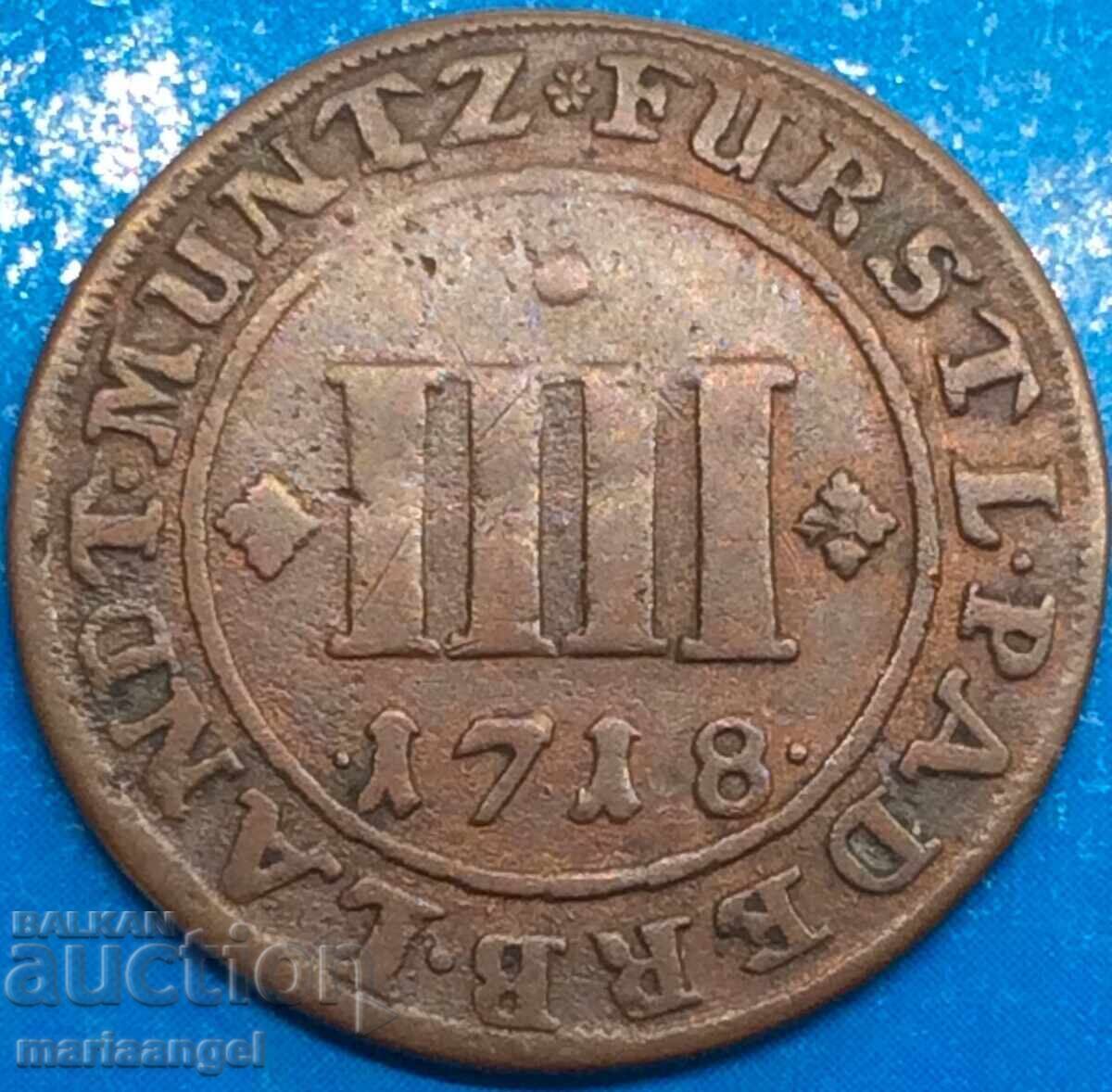 4 pfennig 1718 Padeborn Diocese Germany - rare - 7