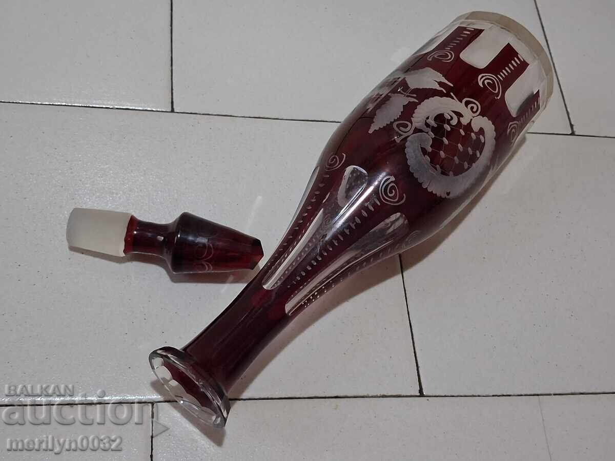 Bohemian crystal carafe red glass hand engraved with price 139.90 BGN | € 71.53 Bohemian crystal carafe red glass hand engraved with price 139.90 BGN | € 71.53