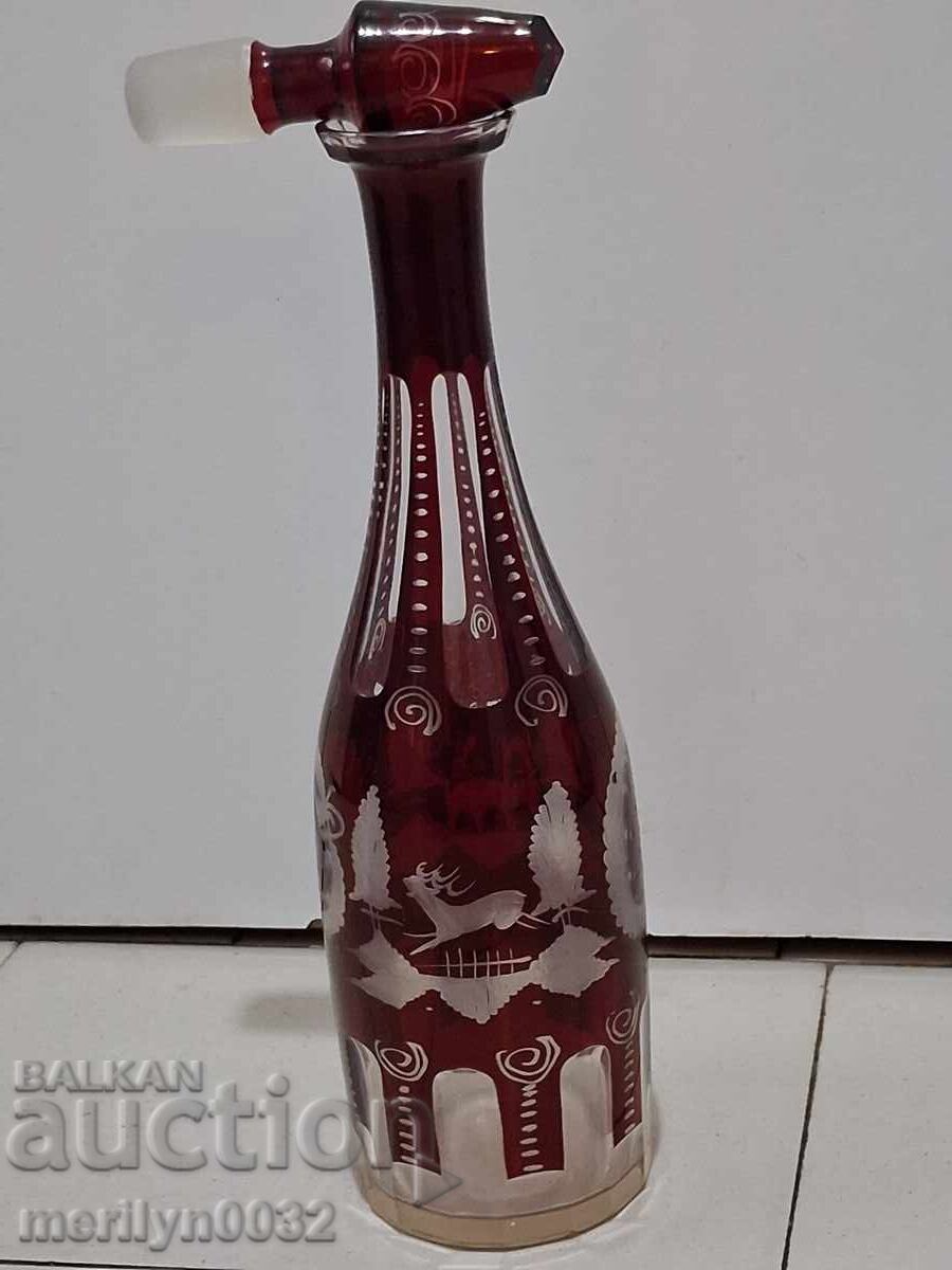 Bohemian crystal carafe red glass hand engraved - 5 Bohemian crystal carafe red glass hand engraved - 5