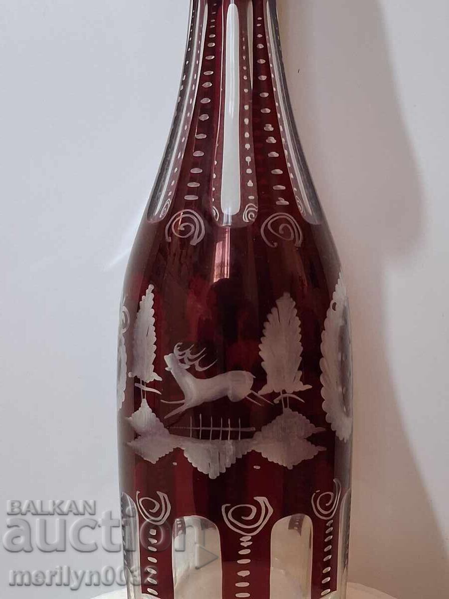 Bohemian crystal carafe red glass hand engraved - 6 Bohemian crystal carafe red glass hand engraved - 6