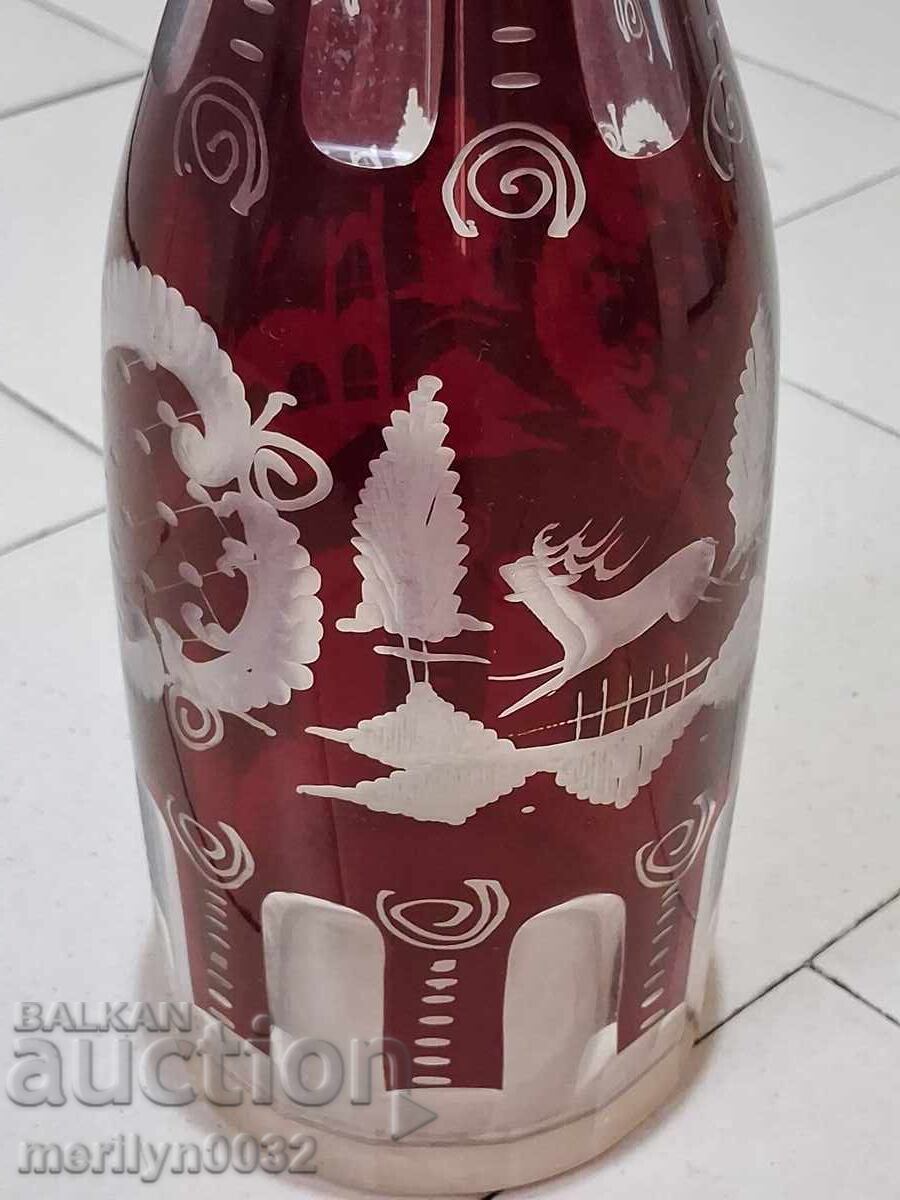 Bohemian crystal carafe red glass hand engraved - 7 Bohemian crystal carafe red glass hand engraved - 7