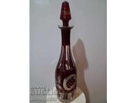 Βοημική κρυστάλλινη καράφα κόκκινο γυαλί χειροποίητη εγχάρακτη