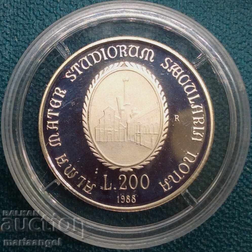 200 Lira 1988 Bologna University Jubilee PROOF UNC silver - 5
