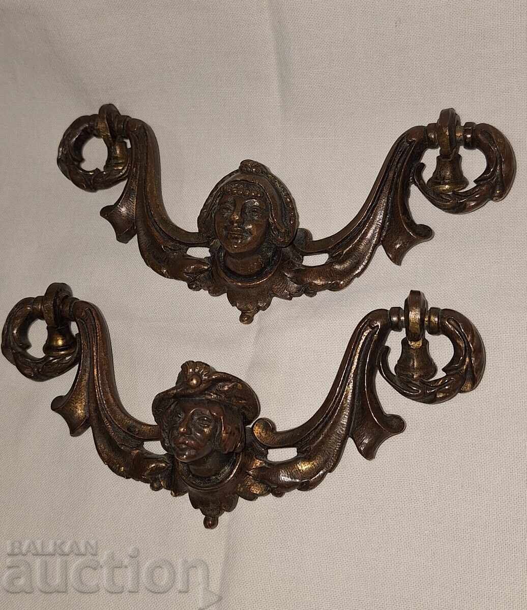 Auction  Old figurative bronze handles for furniture cabinet chest of drawers