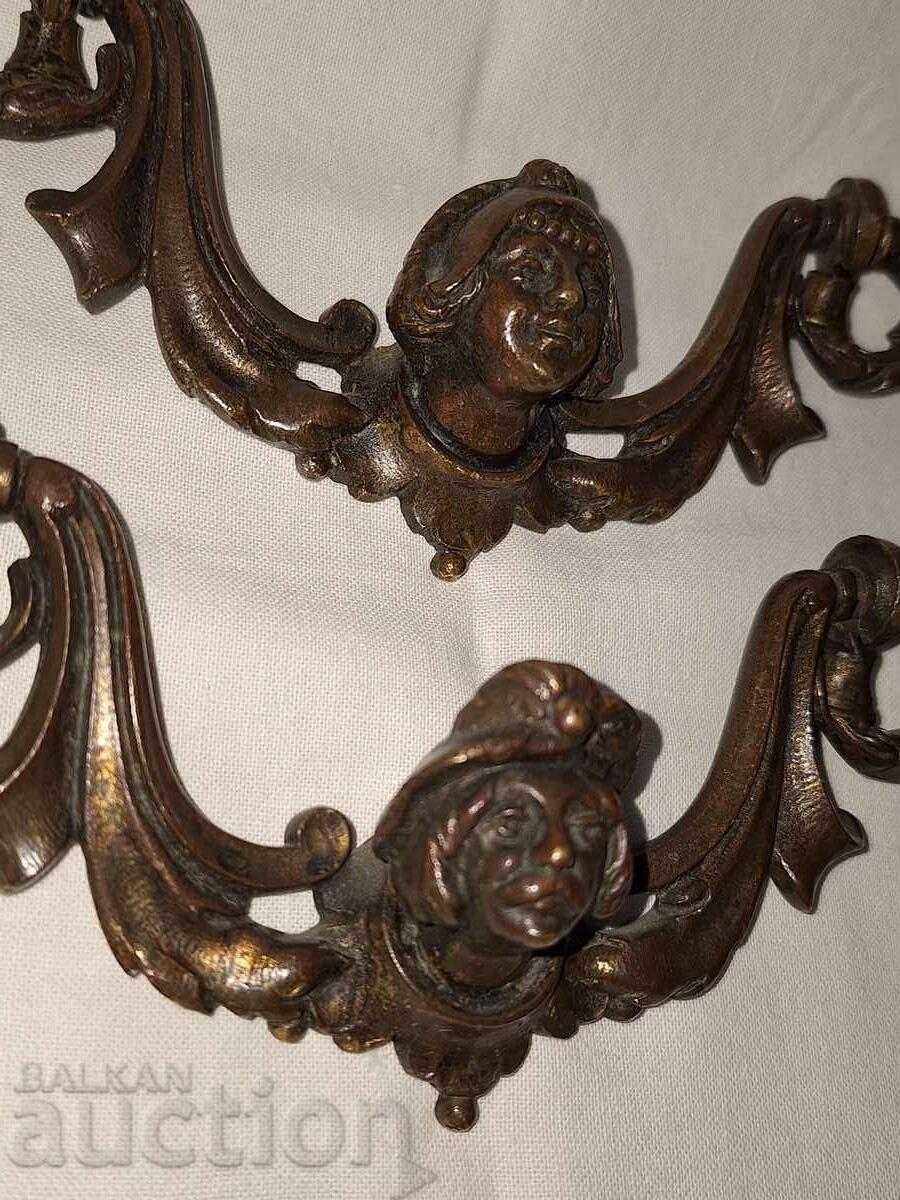 Old figurative bronze handles for furniture cabinet chest of drawers - 5