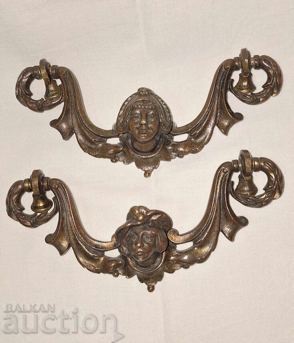 Old figurative bronze handles for furniture cabinet chest of drawers