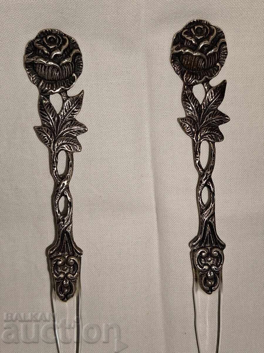 Old cutlery set with silver handles with a rose with price 80.00 BGN | € 40.90 Old cutlery set with silver handles with a rose with price 80.00 BGN | € 40.90
