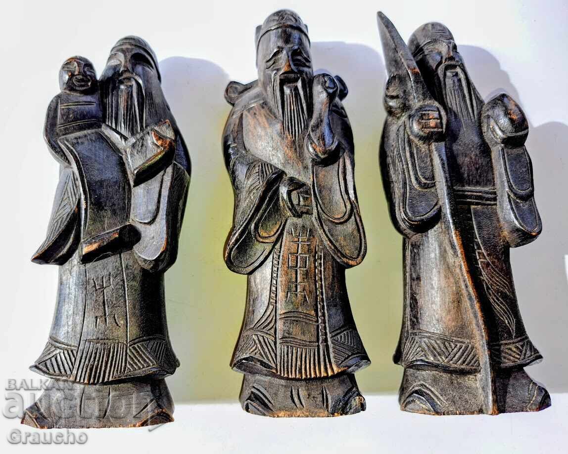Статуетки дърворезба на древнокитайските богове на щастието,