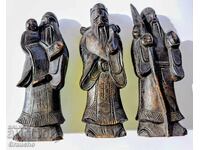 Statuete sculptate în lemn ale zeilor chinezi antici ai fericirii