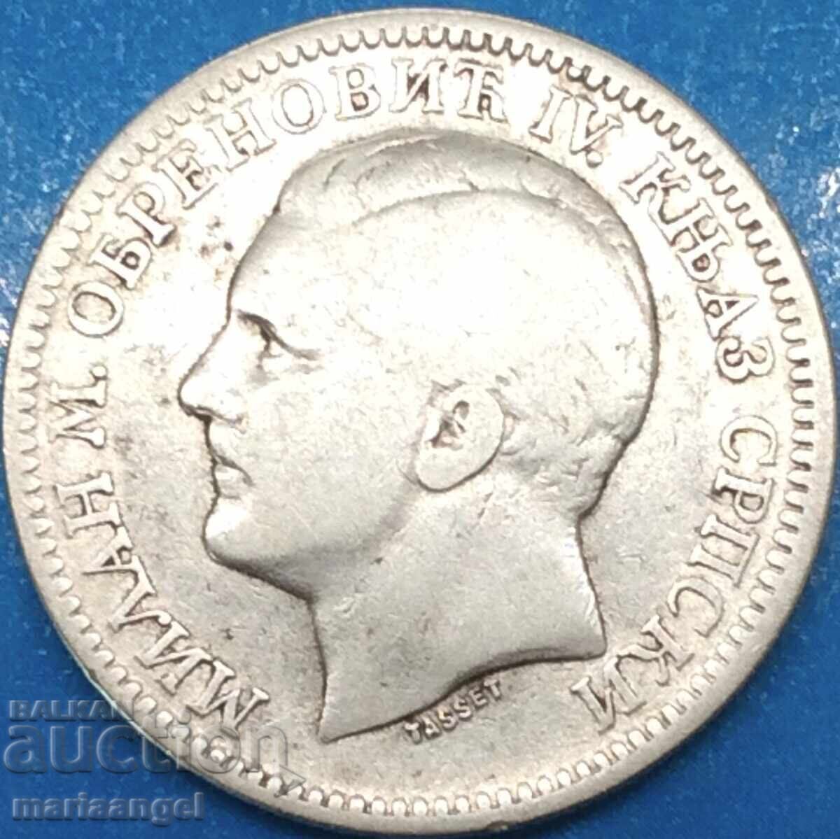 Delivery of 2 dinars 1879 Serbia Milan Obrenovic IV (1868-1889) silver Delivery of 2 dinars 1879 Serbia Milan Obrenovic IV (1868-1889) silver