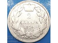 2 dinars 1879 Serbia Milan Obrenovic IV (1868-1889) silver