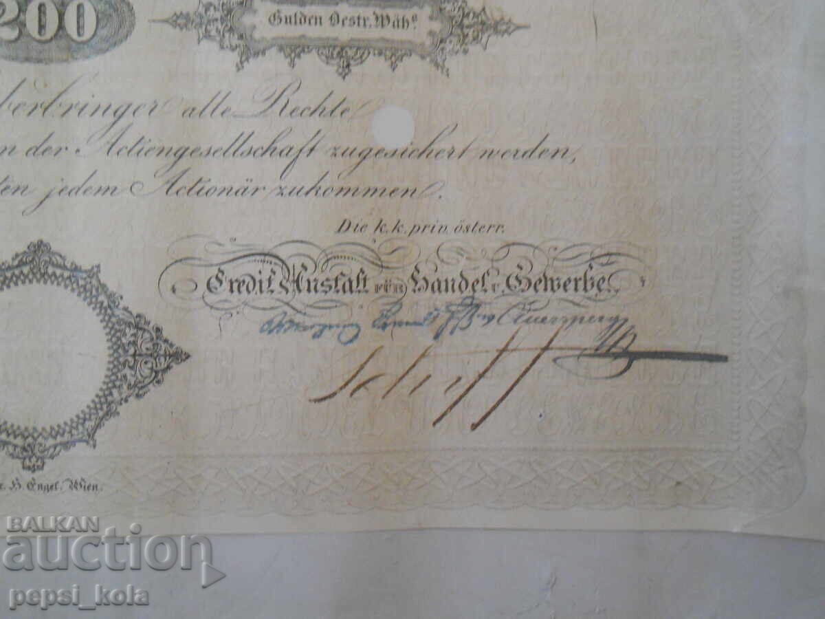 Delivery of Old Austrian Stock Certificate from 1857