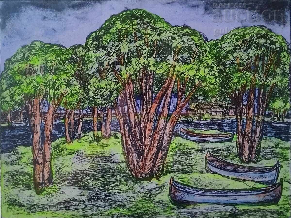 Πίνακας, γραφικά, "Κοντά στον Ροπόταμο", ζωγρ. Ιβ. Στρατίεφ, 1997 με τιμή 220.00 BGN | € 112.48