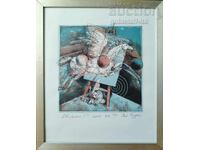 Tablou, grafică, "Mișcare", pictor L. Iordanov (1934-2012)