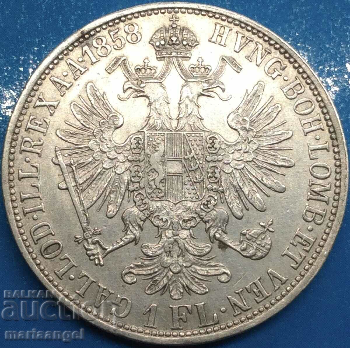 Аукцион Австрия 1 флорин 1858 А - Вена Франц Йозеф сребро Патина Аукцион Австрия 1 флорин 1858 А - Вена Франц Йозеф сребро Патина