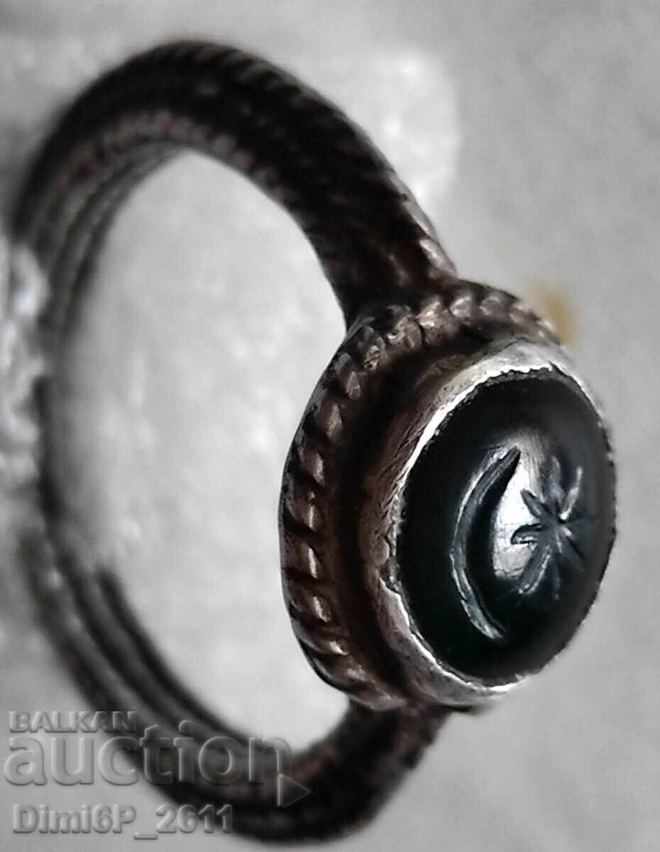 Auction  Silver ring with "Moon and Sun" stamp and jasper stone