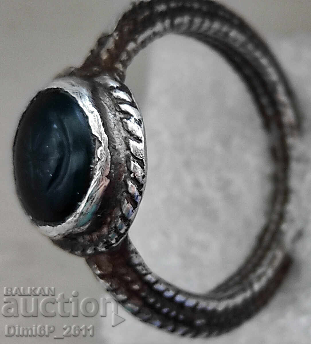 Silver ring with "Moon and Sun" stamp and jasper stone - 6