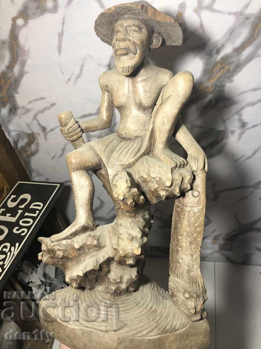 Δημοπρασία Μεγάλη ασιατική ξυλόγλυπτη ξύλινη φιγούρα ψαρά Δημοπρασία Μεγάλη ασιατική ξυλόγλυπτη ξύλινη φιγούρα ψαρά