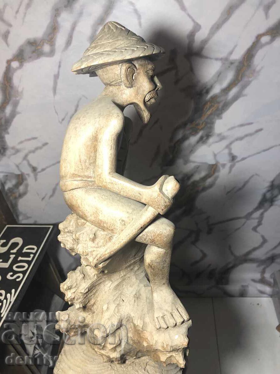 Παράδοση Μεγάλη ασιατική ξυλόγλυπτη ξύλινη φιγούρα ψαρά Παράδοση Μεγάλη ασιατική ξυλόγλυπτη ξύλινη φιγούρα ψαρά