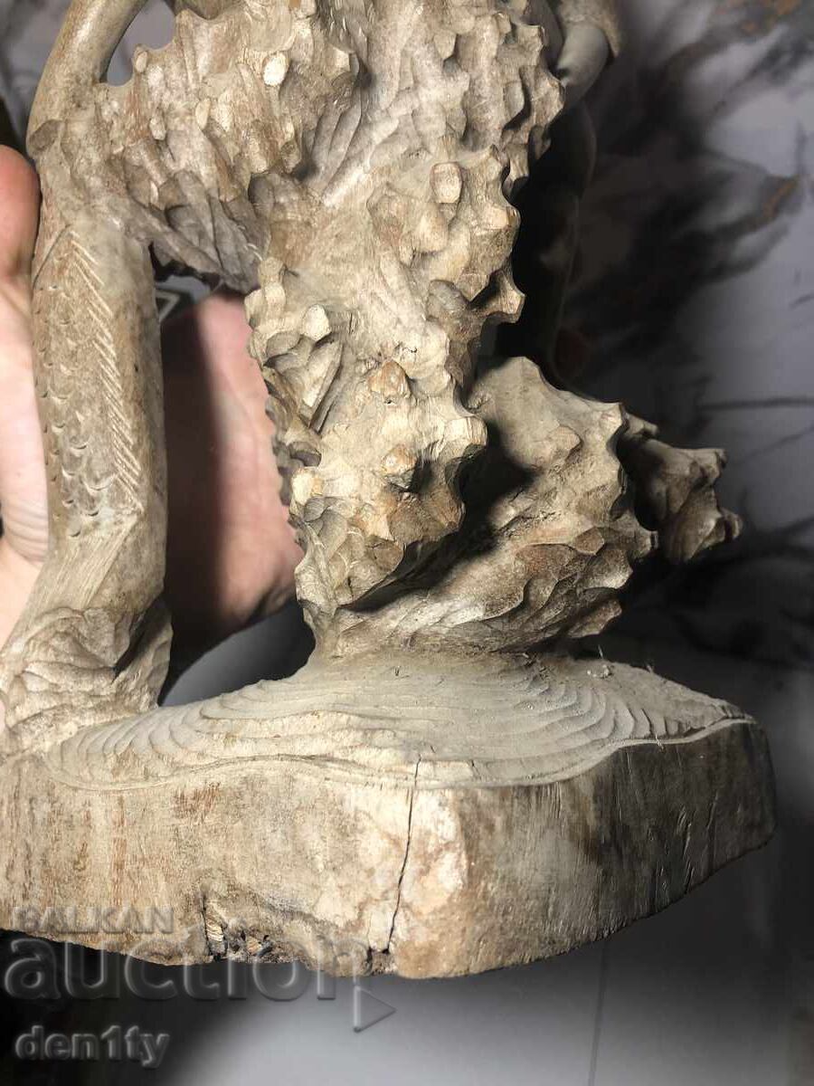 Μεγάλη ασιατική ξυλόγλυπτη ξύλινη φιγούρα ψαρά - 7 Μεγάλη ασιατική ξυλόγλυπτη ξύλινη φιγούρα ψαρά - 7