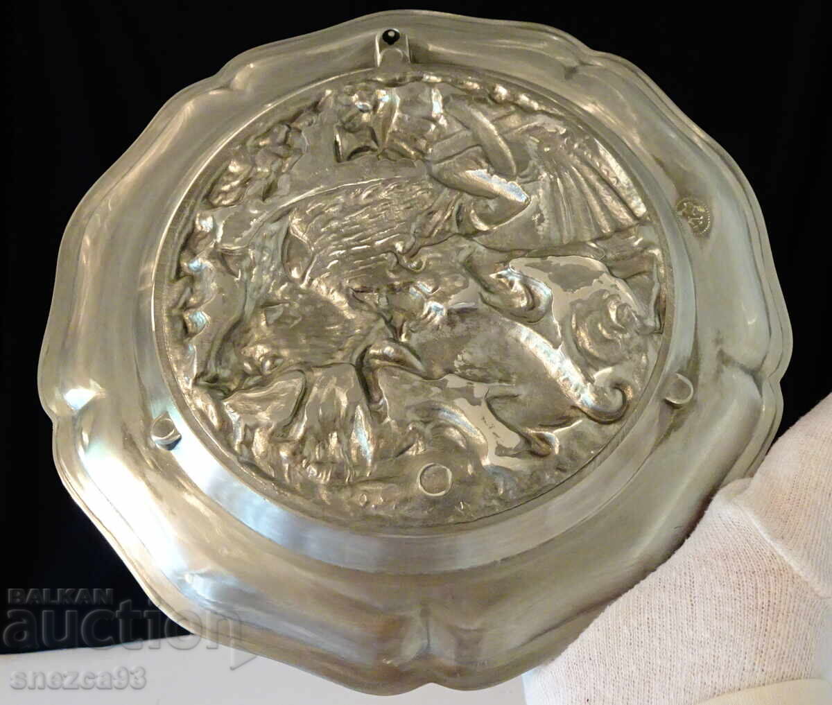 Earthenware plate panel with boar hunting in 1700 - 6