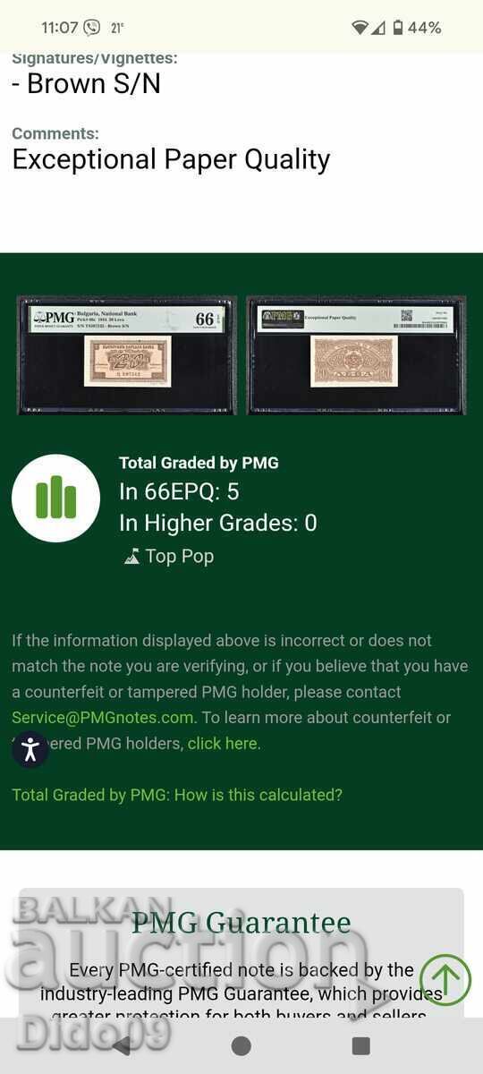 Auction Top Grade! 20 Leva 1944 PMG 66 EPQ Auction Top Grade! 20 Leva 1944 PMG 66 EPQ