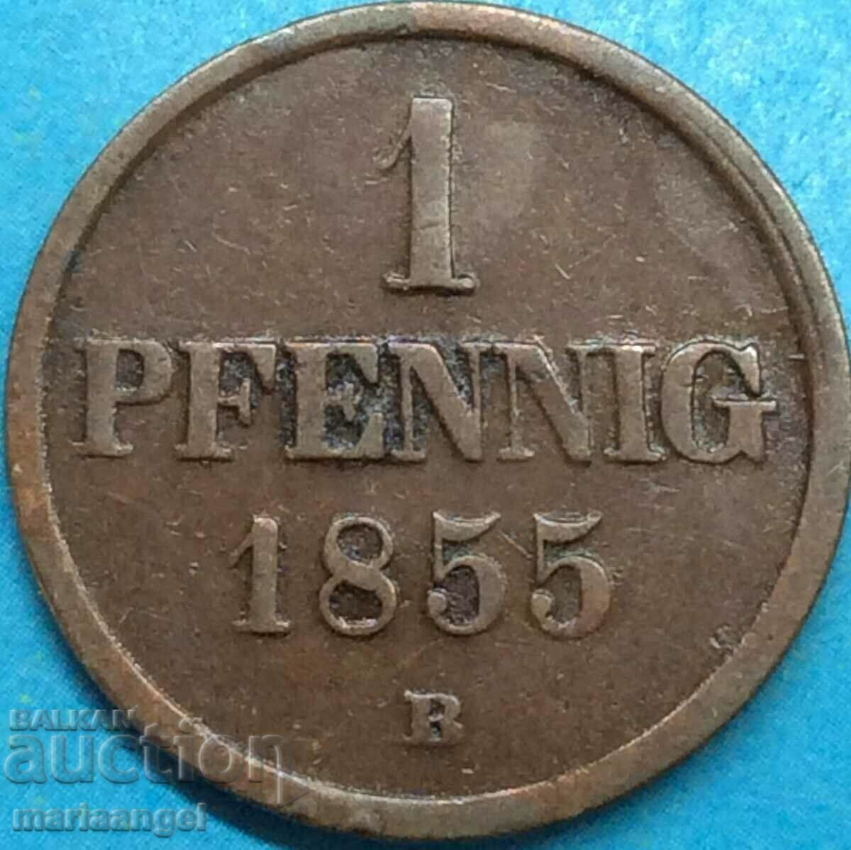Аукцион 1 пфениг 1855 ''В'' Брауншвайг Германия - доста рядка