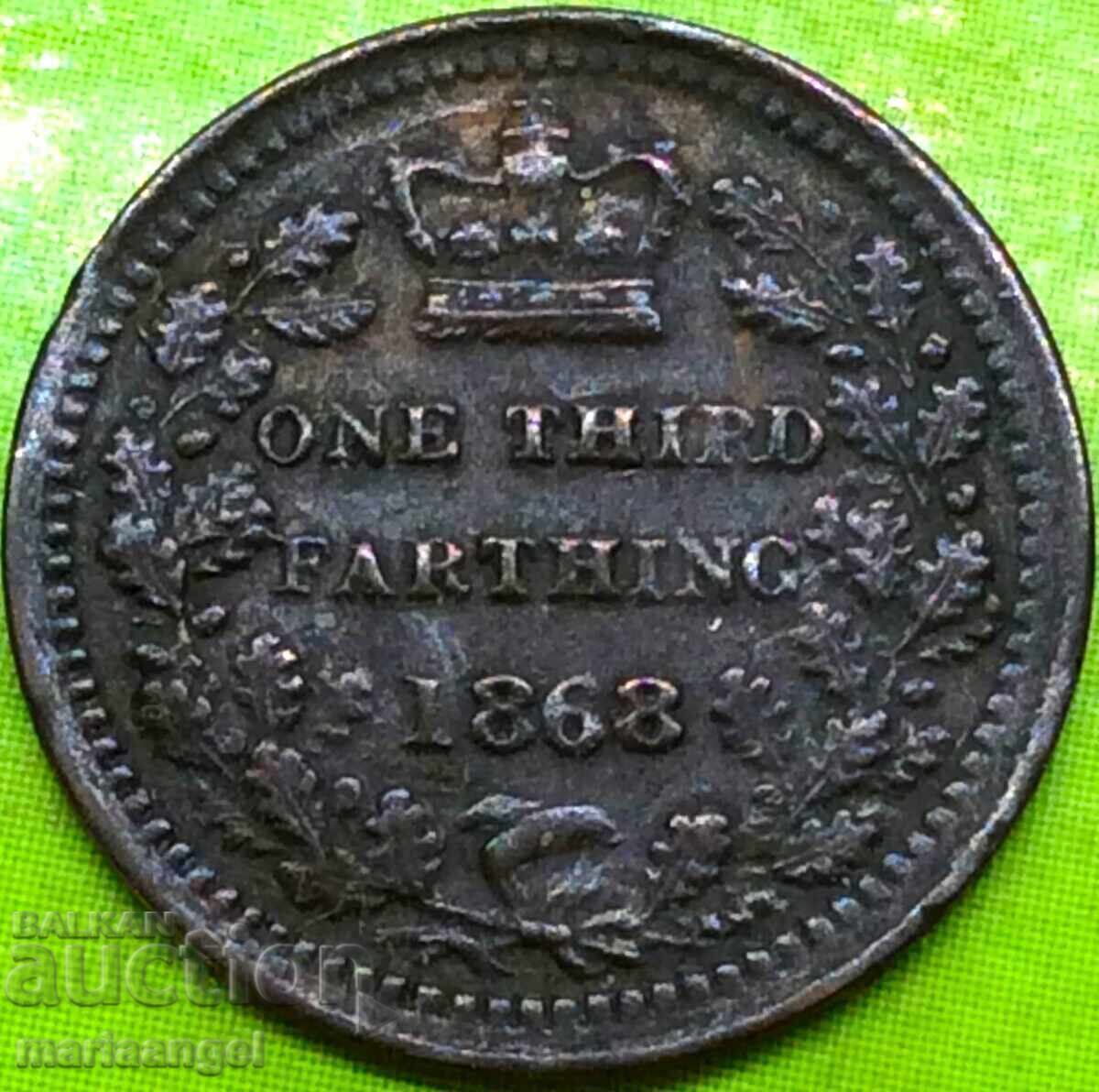 Μεγάλη Βρετανία 1/3 Farthing 1868 Victoria - Rare - 5