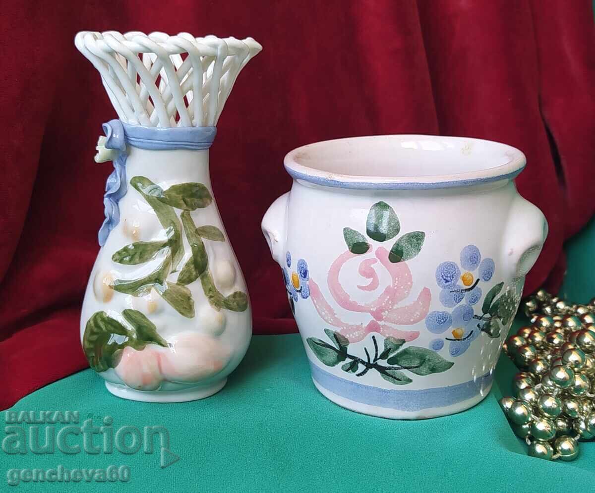 Όμορφη ρετρό πορσελάνινο βάζο και βάζο GDR - 6