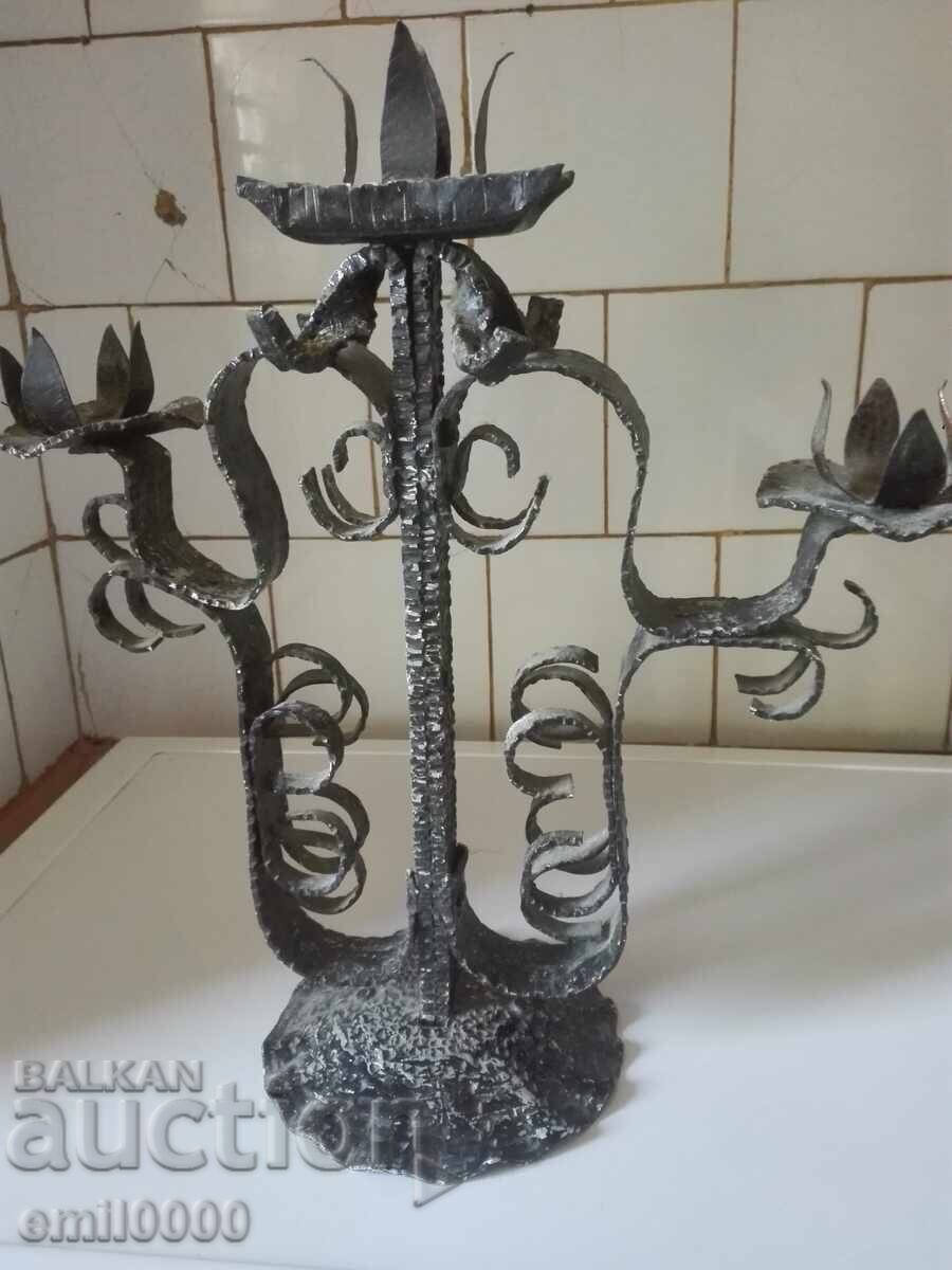 Old metal candlestick trio Old metal candlestick trio