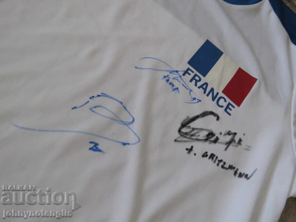 Фенска тениска на Франция с автографи от футболисти