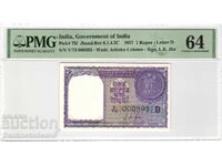 India 1 Rupie 1957 PMG 64 Pick 75f Unc NUMĂR MIC 000395