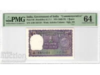 India 1 Rupee 1969-1970 PMG 64 Pick 66 Uncirculated