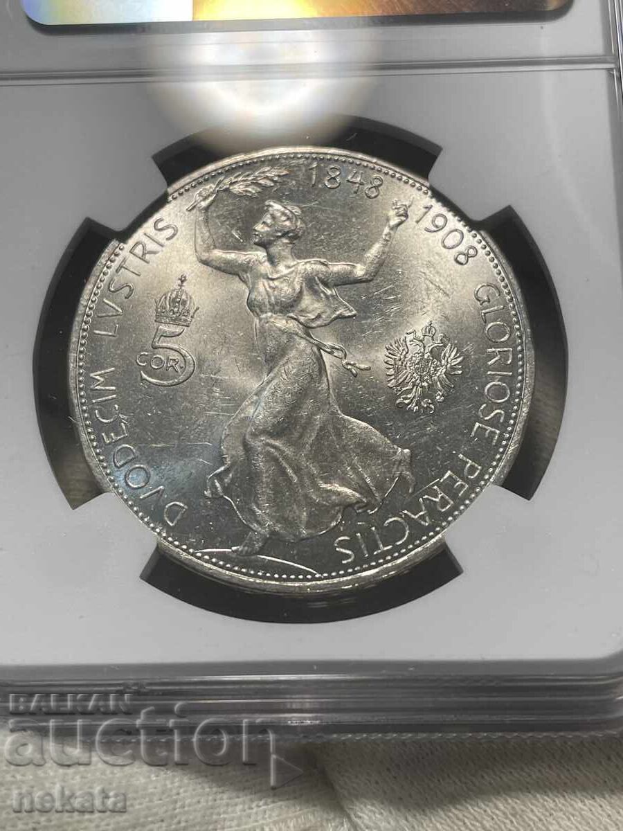 Auction  Austria 5 Kronen, 1908, NGC MS61